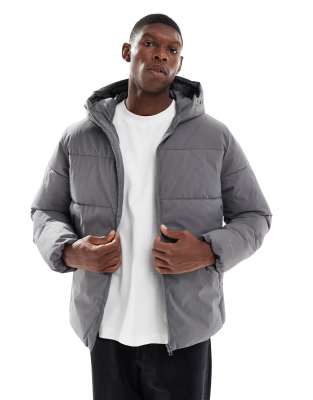 Jack & Jones hooded puffer jacket in grey