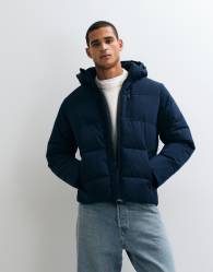 Jack & Jones hooded puffer jacket in navy