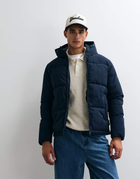 Jack & Jones hooded puffer jacket in navy - view 1
