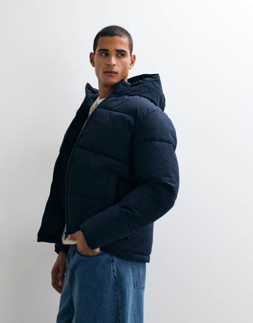 Jack & Jones hooded puffer jacket in navy, 3 of 5