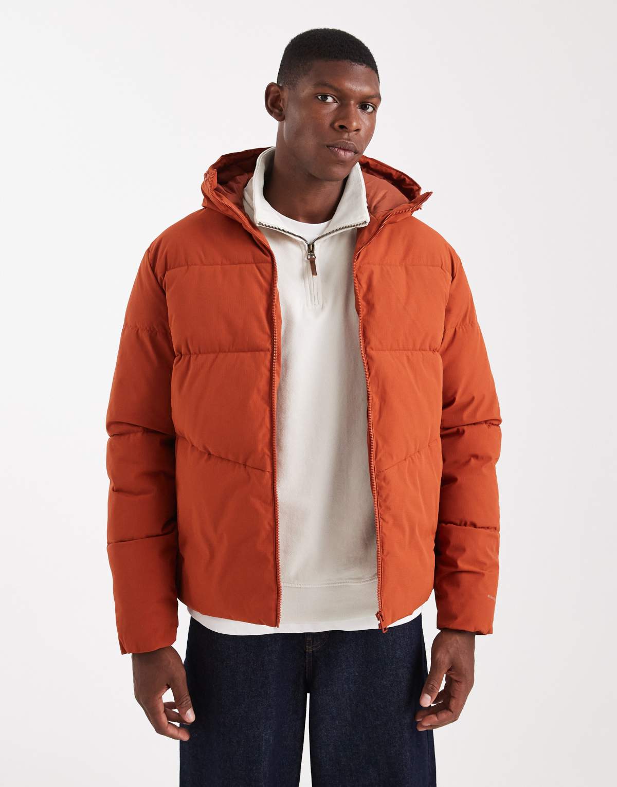 Jack & Jones hooded puffer jacket in orange