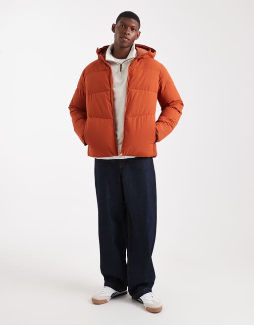 Jack & Jones hooded puffer jacket in orange
