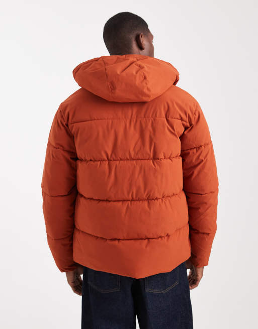 Jack & Jones hooded puffer jacket in orange