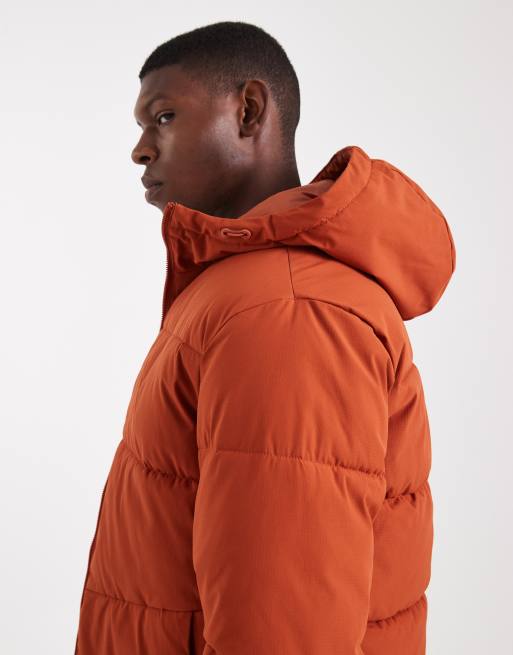 Jack & Jones hooded puffer jacket in orange