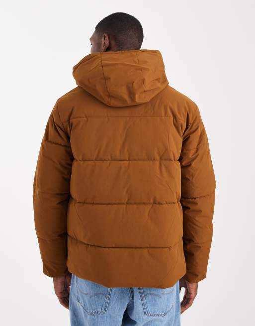 Jack & Jones hooded puffer jacket in tan