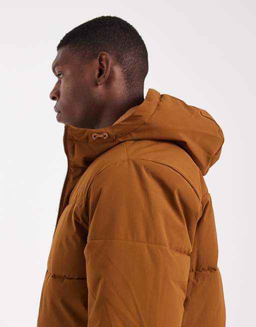Jack & Jones hooded puffer jacket in tan