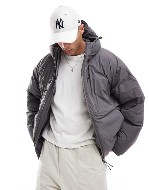 Jack & Jones hooded puffer jacket with tech details in dark gray