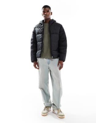 Jack & Jones Hooded Puffer With Sheen In Black