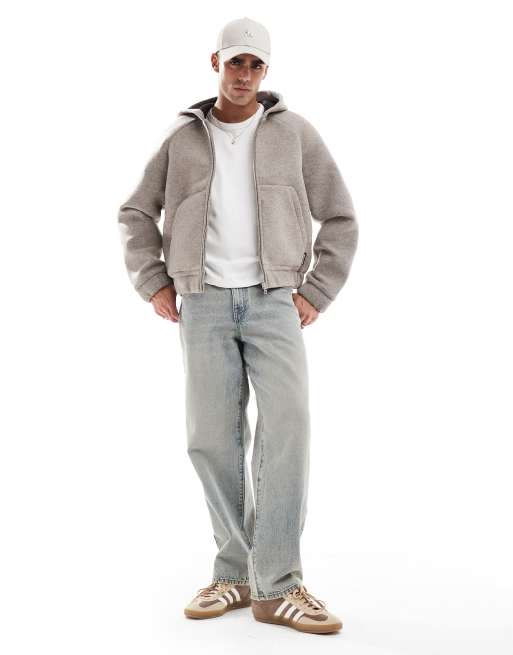 Jack & Jones hooded wool mix bomber jacket in gray | ASOS