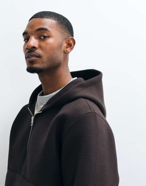 Jack & Jones Hoodie im Scuba-Stil mit durchgehendem Zwei-Wege-Reißverschluss in Braun - view 1