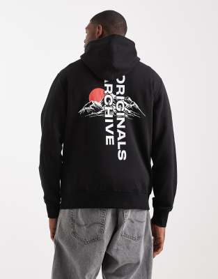 Jack & Jones Hoodie With Mountain Back Graphic In Black