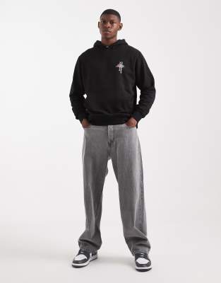 Jack & Jones Hoodie With Mountain Back Graphic In Black