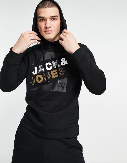 Jack & Jones - Hoodie zonder sluiting met groot logo in zwart