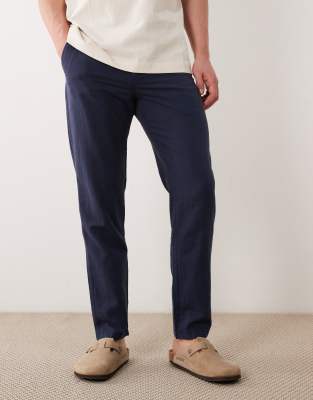 Hose aus Leinenmix in Marineblau Marineblau W36 L34