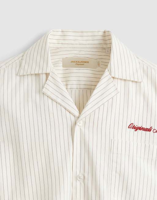 Jack & Jones - Hvid kortærmet skjorte i poplin med striber og broderi, 9 af 10
