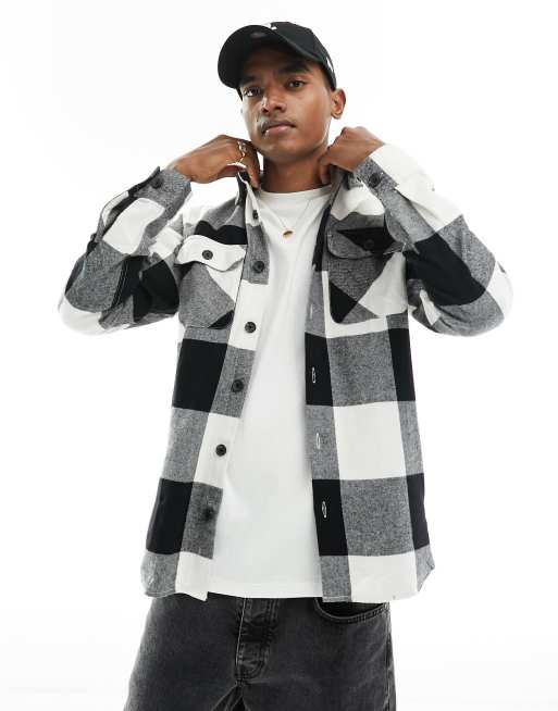 Jack & Jones - Hvid og sort oversized overskjorte med buffalo-tern