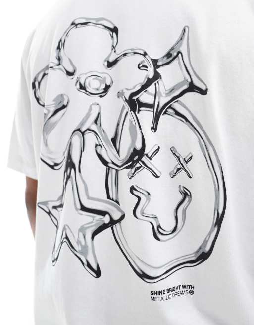 Jack & Jones - Hvid oversized T-shirt med metallisk print på ryggen, 4 af 4