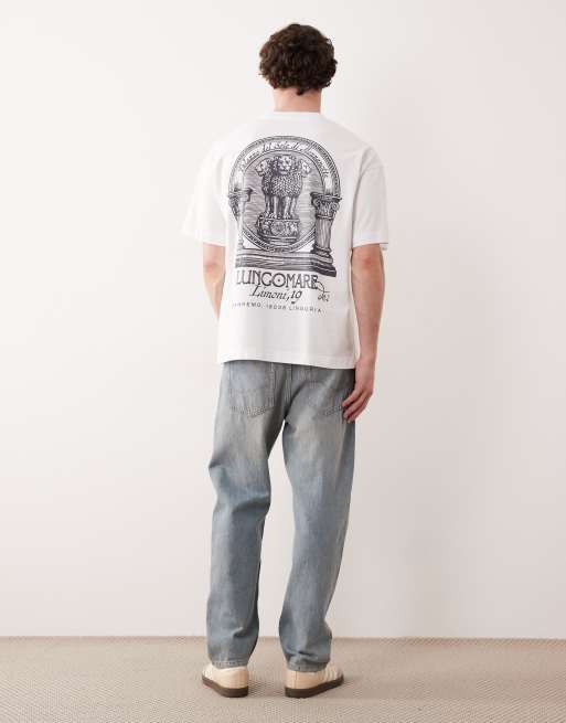 Jack & Jones - Hvid oversized T-shirt med monokromt print på ryggen, 3 af 5