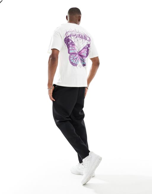 Jack & Jones - Hvid oversized T-shirt med sommerfugleprint på ryggen, 2 af 4