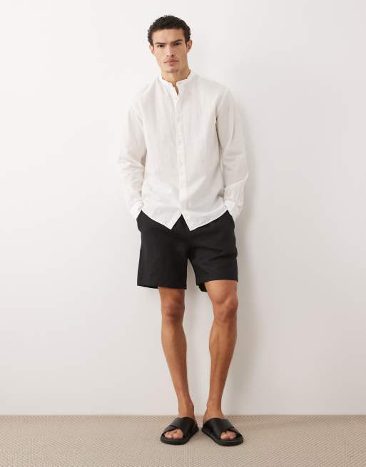 Jack & Jones - Hvid skjorte i hørblandingsmateriale med grandad-krave, 2 af 5