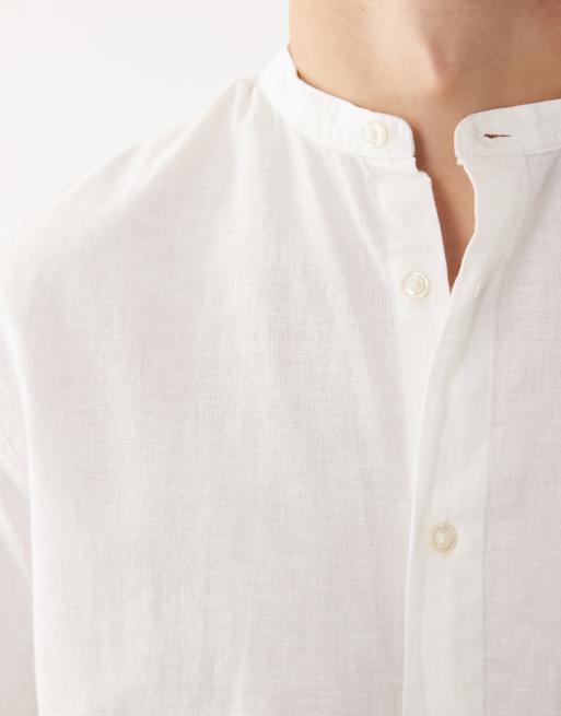 Jack & Jones - Hvid skjorte i hørblandingsmateriale med grandad-krave, 5 af 5
