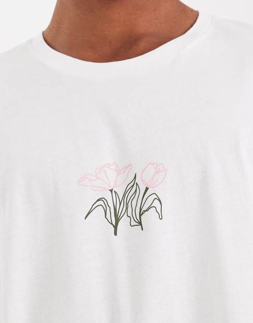 Jack & Jones - Hvid T-shirt med blomsterprint på ryggen, 5 af 5