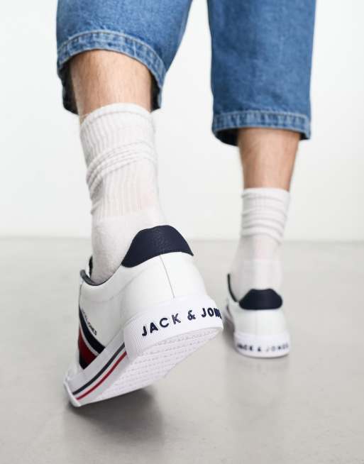 Jack & Jones - Hvide sneakers i lærredsstof med panel med kontraststriber , 2 af 4