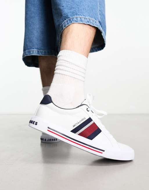Jack & Jones - Hvide sneakers i lærredsstof med panel med kontraststriber , 4 af 4