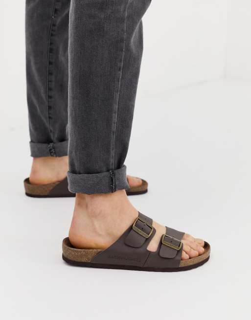 Jack & Jones - Instapsandalen met leren bandjes met gesp in bruin