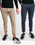[Jack & Jones] Jack & Jones Intelligence 2 pack chinos in beige & navy-Multi W31 L32 MULTI