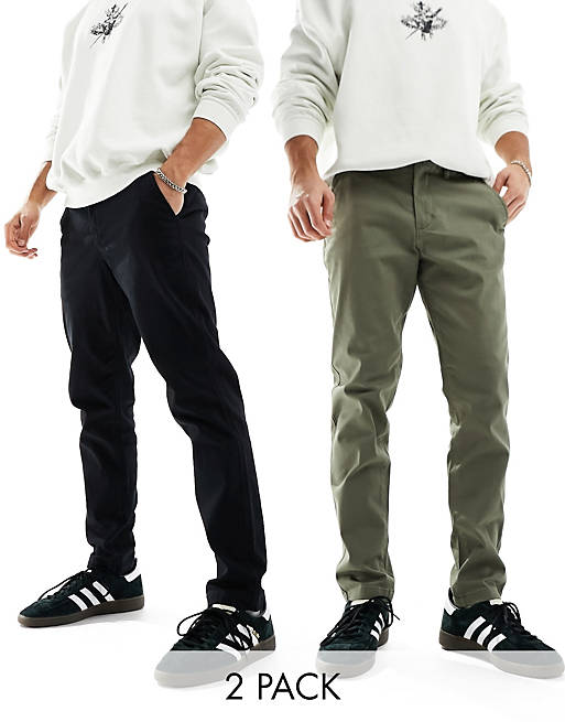 Jack & Jones Intelligence 2-pack slim tapered chino in dusty olive and black 