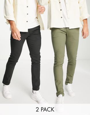 Jack & Jones Intelligence 2 pack slim tapered chino in dusty olive & black - ASOS Price Checker