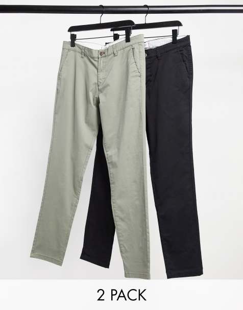 Jack & Jones Intelligence 2 pack slim tapered chino in dusty olive & black - view 1