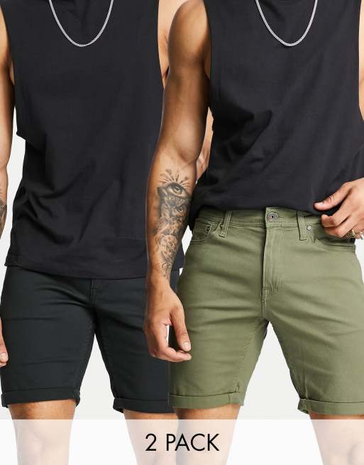 Jack & Jones Intelligence – 2er-Pack Shorts in Khaki und Schwarz mit 5 Taschen