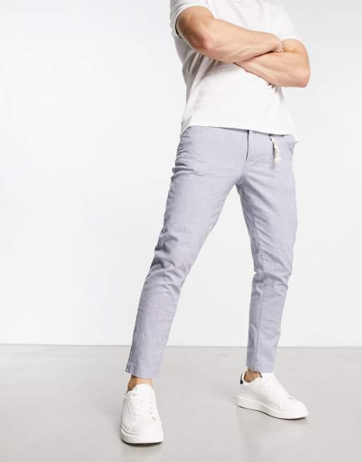 Jack & Jones Intelligence ace carrot fit linen pants in blue