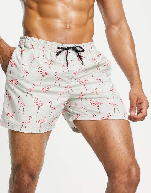 Jack & Jones Intelligence - Badeshorts med flamingoprint