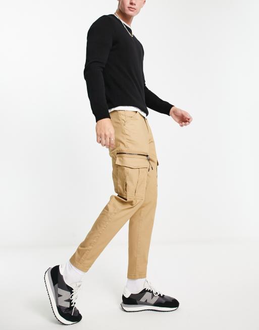 Jack & Jones - Intelligence - Beige tapered cargobukser 