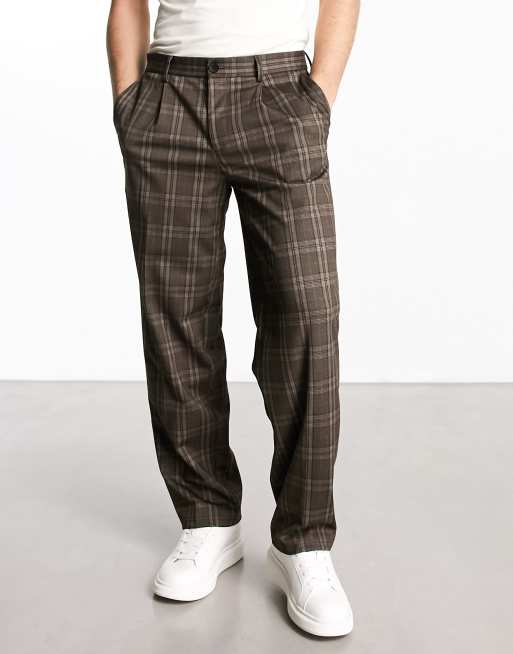 Jack & Jones Intelligence - Bill - Pantaloni eleganti ampi a quadri, colore marrone 