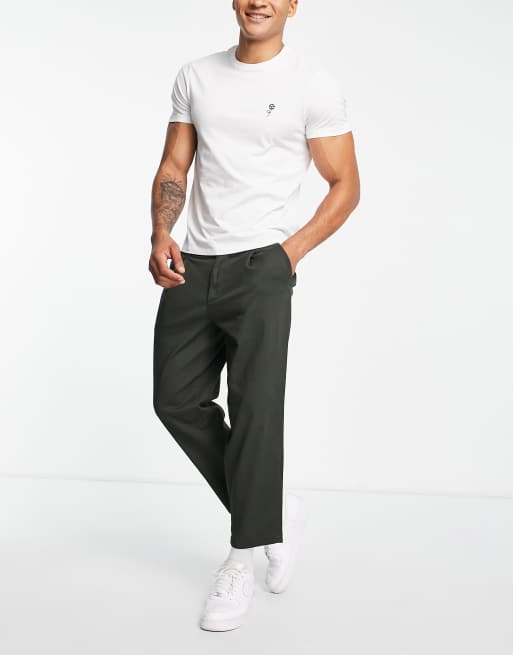 Jack & Jones Intelligence – Bill Rico – Verkürzte Chinohose in Khaki mit weitem Schnitt