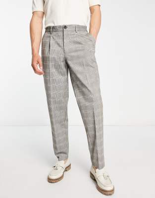 Jack & Jones Intelligence Bill wide fit check smart pants in beige-Neutral