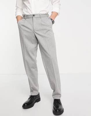 Jack & Jones Intelligence Bill wide fit smart pants in light gray heather