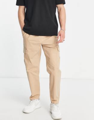 Jack & Jones Intelligence bill wide leg textured cargo pants in sand-Neutral