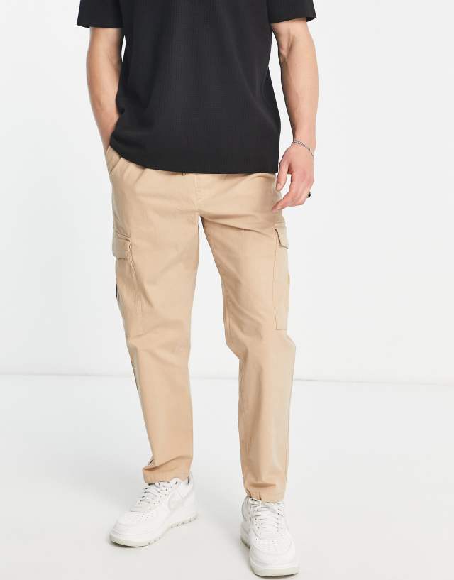 Jack & Jones Intelligence bill wide leg textured cargo pants in sand