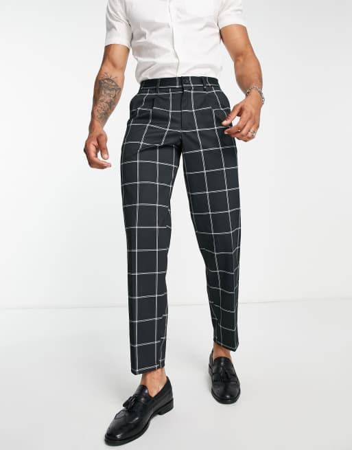Jack & Jones Intelligence Bill wide windowpane check smart pants in black 