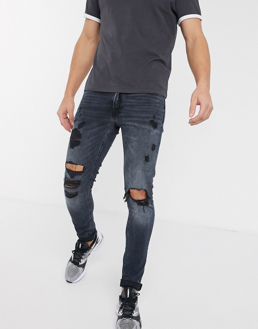 Jack & Jones Intelligence – Blå skinny jeans med slitningar