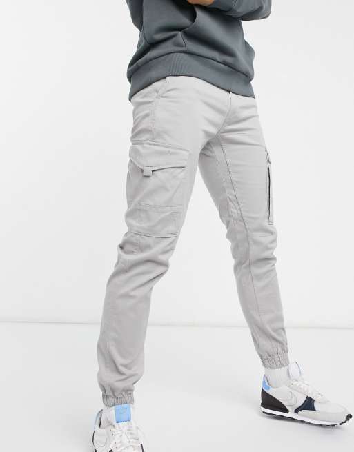 Jack & Jones Intelligence slim fit cargo pants in light gray