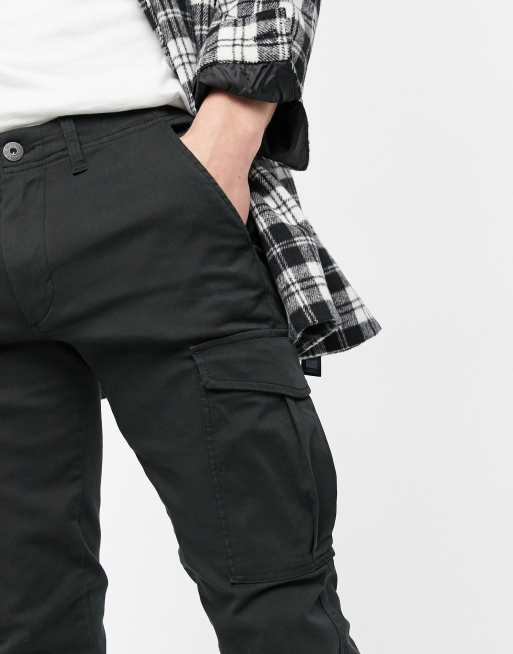 Jack & Jones Intelligence cargo pants with cuff in black | ASOS