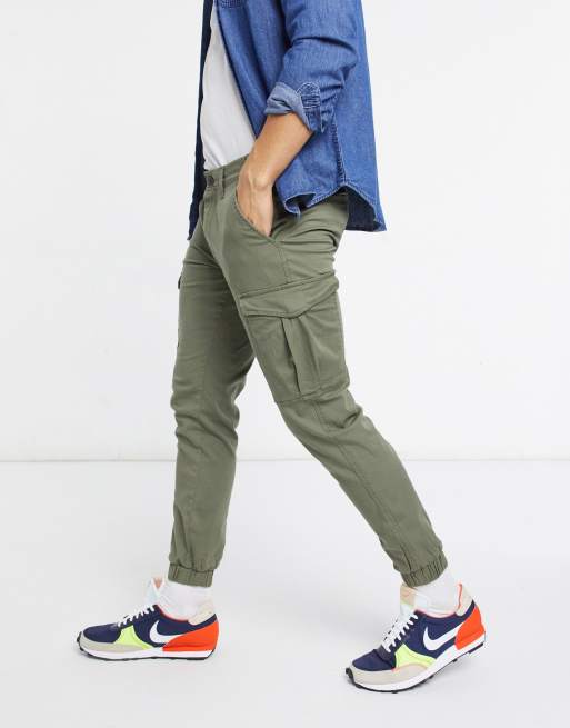 Jack & Jones Intelligence cargo pants with cuff in khaki