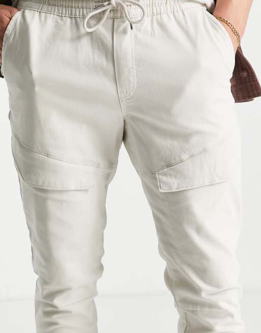 Jack & Jones Intelligence cargo pants with front pocket in ecru, 4 of 4