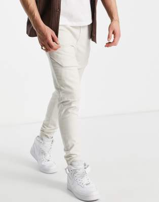 Jack & Jones Intelligence cargo trousers with front pocket in ecru - ASOS Price Checker